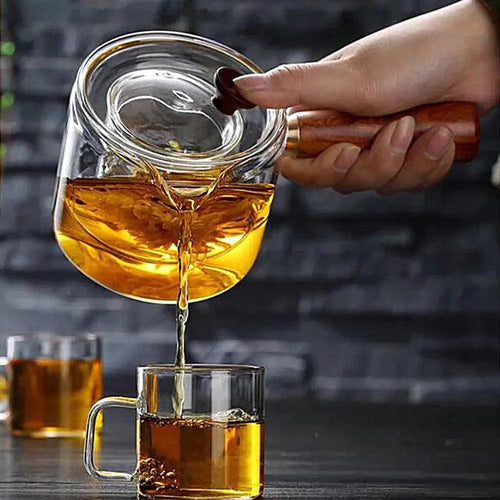 500 ml szklany dzbanek do herbaty z drewnianym uchwytem