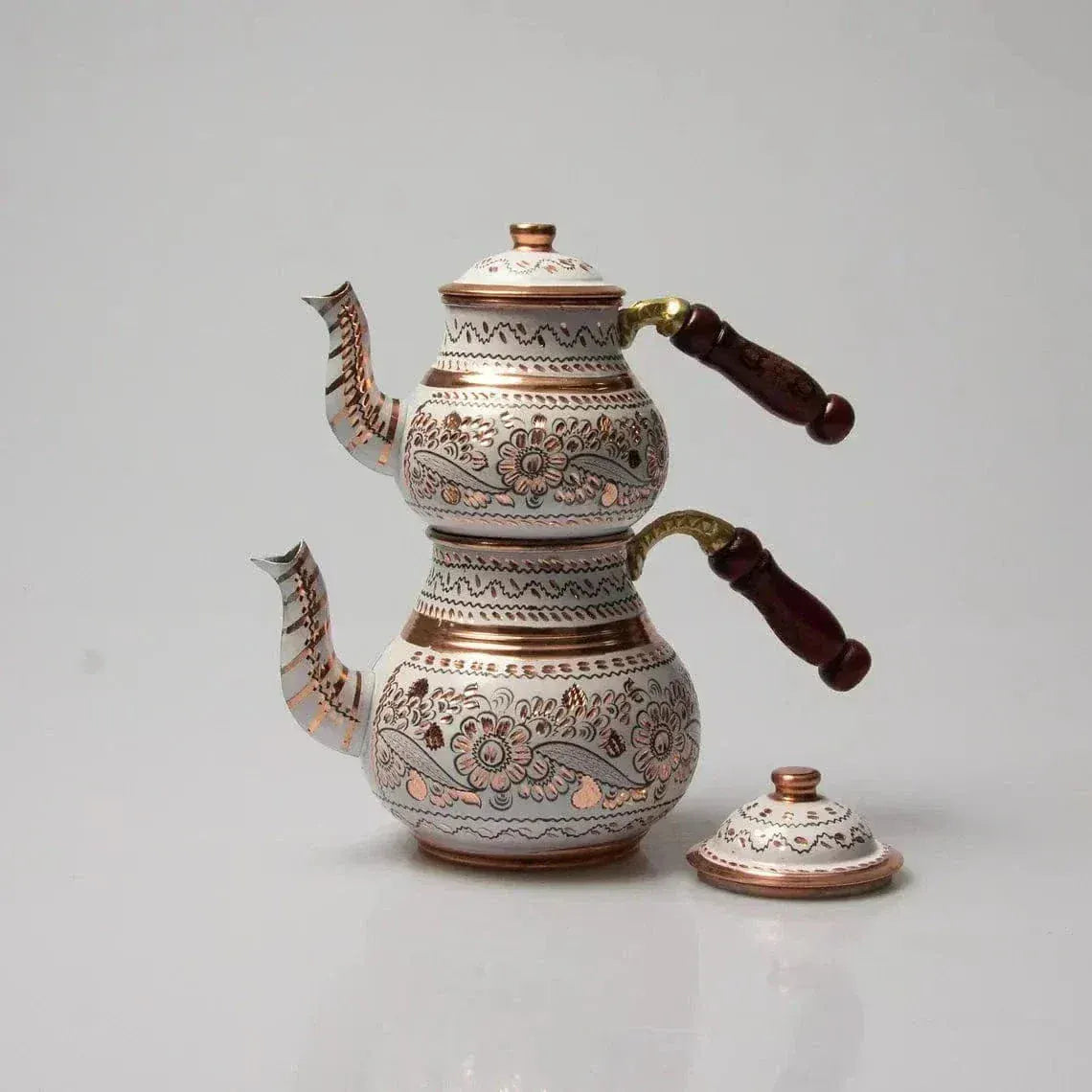 Biały turecki miedziany dzbanek do herbaty dwuwarstwowy 1,6L + 900 ml