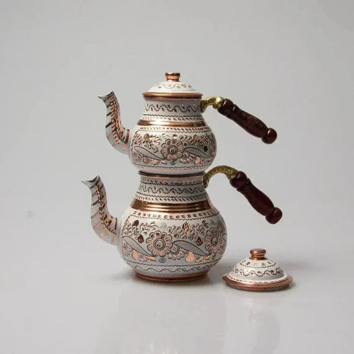 Biały turecki miedziany dzbanek do herbaty dwuwarstwowy 1,6L + 900 ml