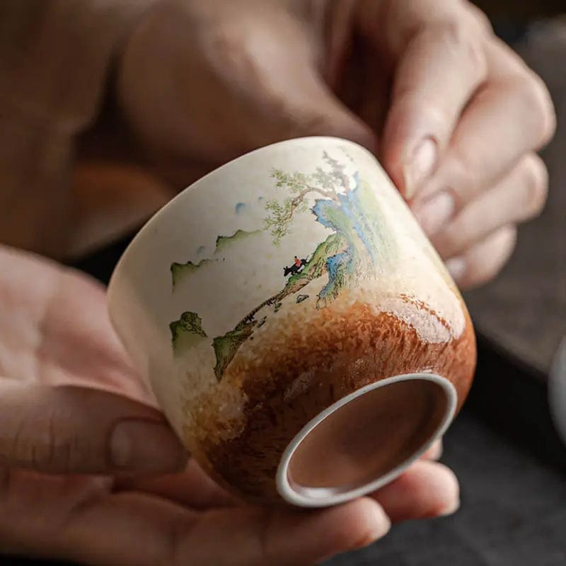 Ceramiczna filiżanka do herbaty 130 ml z malunkiem krajobrazu