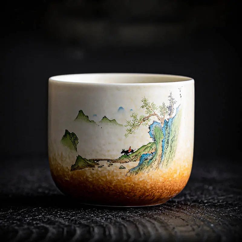 Ceramiczna filiżanka do herbaty 130 ml z malunkiem krajobrazu