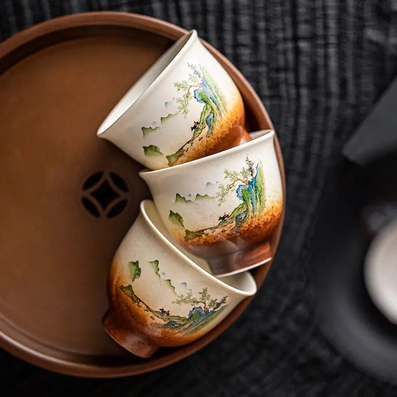 Ceramiczna filiżanka do herbaty 50 ml z malowanym pejzażem