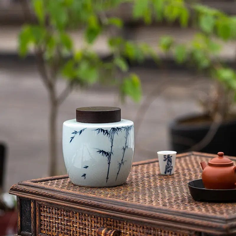 Ceramiczne pudełko na herbatę 1000 ml z drewnianą pokrywką