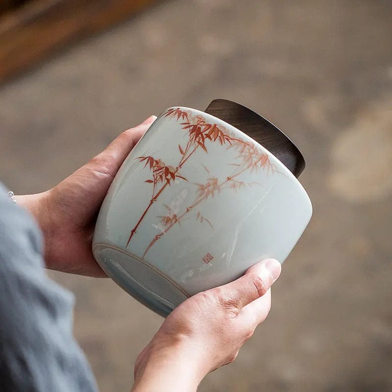 Ceramiczne pudełko na herbatę 1000 ml z drewnianą pokrywką