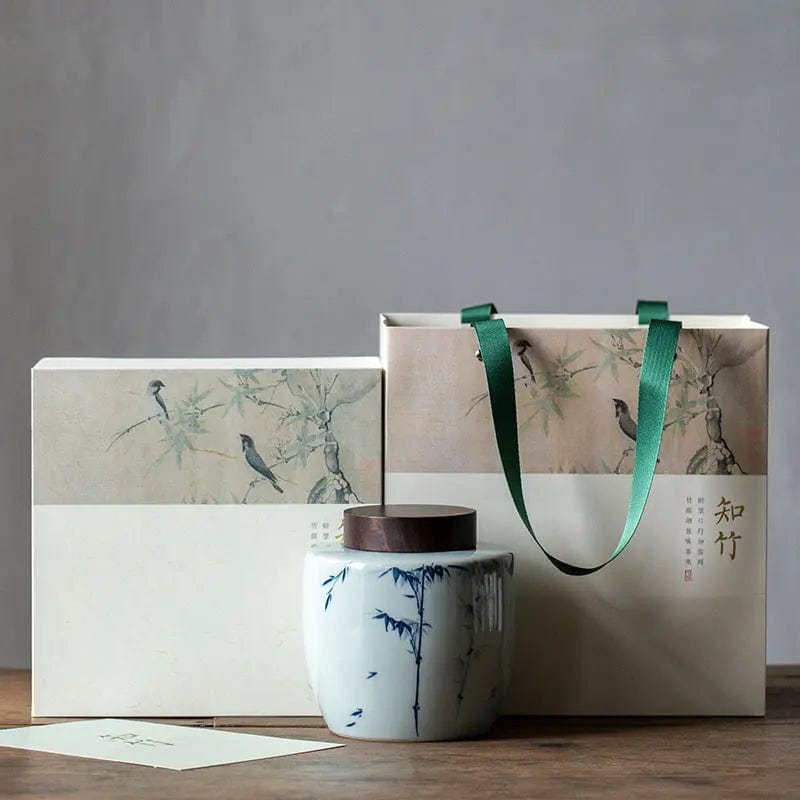 Ceramiczne pudełko na herbatę 1000 ml z drewnianą pokrywką