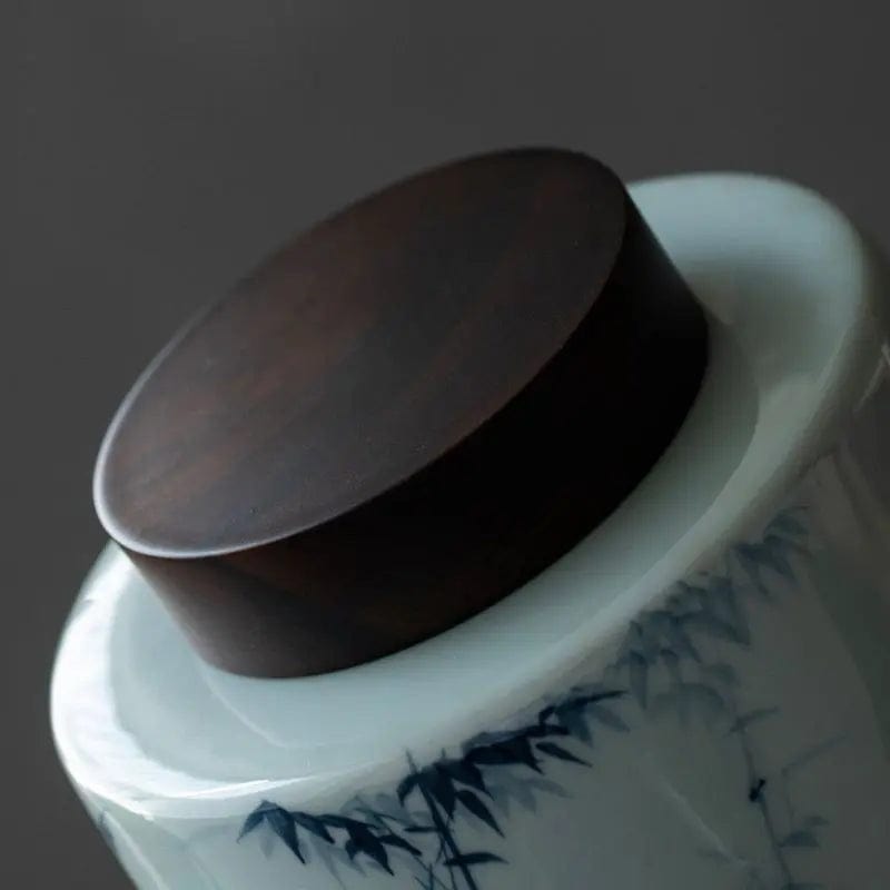 Ceramiczne pudełko na herbatę 1000 ml z drewnianą pokrywką