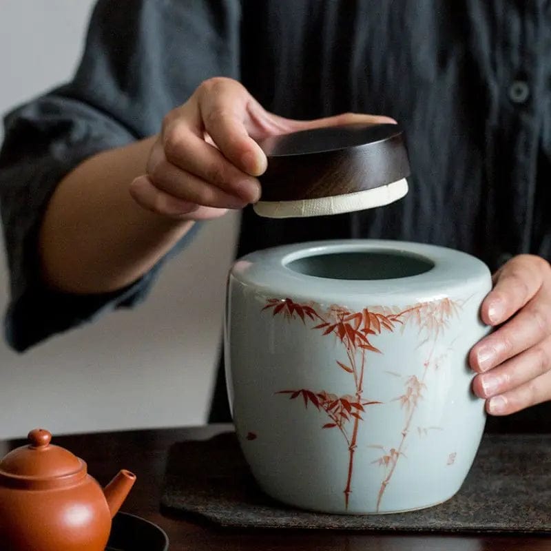 Ceramiczne pudełko na herbatę 1000 ml z drewnianą pokrywką