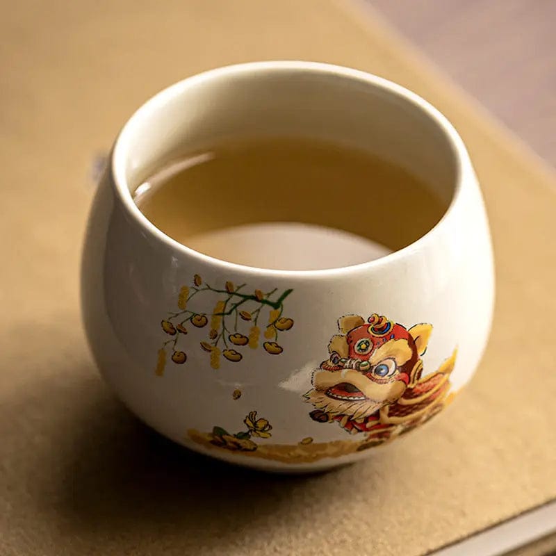 Ceramiczny kubek do herbaty z motywem tańczącego lwa 170 ml