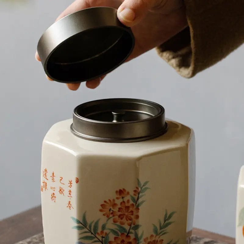 Ceramiczny pojemnik na herbatę z motywem kwiatowym, 1000 ml