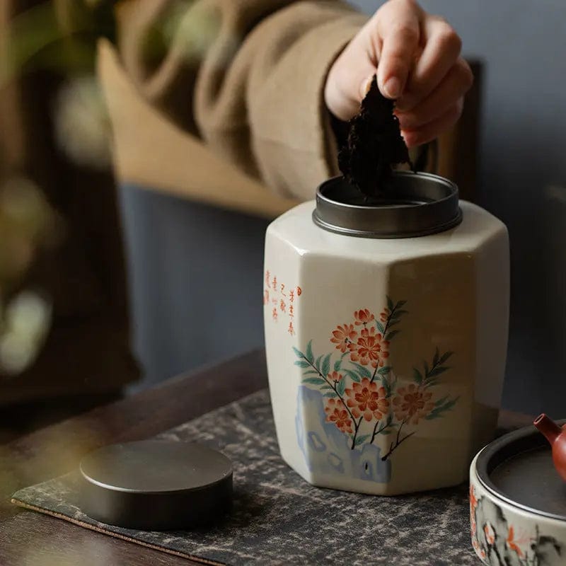 Ceramiczny pojemnik na herbatę z motywem kwiatowym, 1000 ml