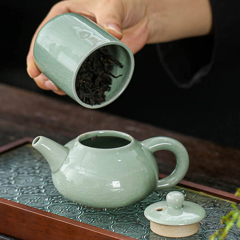 Chiński ceramiczny zestaw do herbaty z etui – zielony zestaw z 8 filiżankami