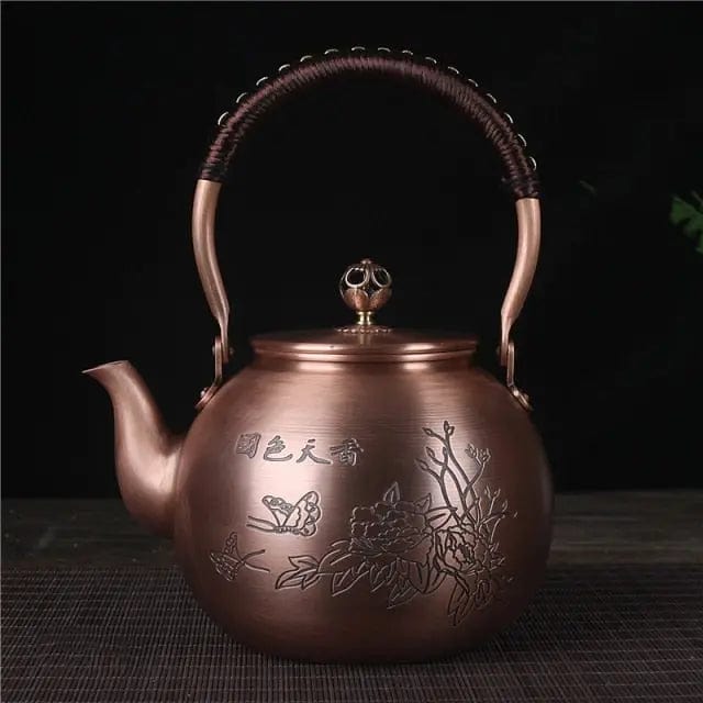 Chiński miedziany dzbanek do herbaty z kwiatami i motylami 1,5L