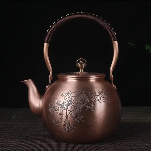 Chiński Miedziany Dzbanek do Herbaty z Liśćmi 1,5L