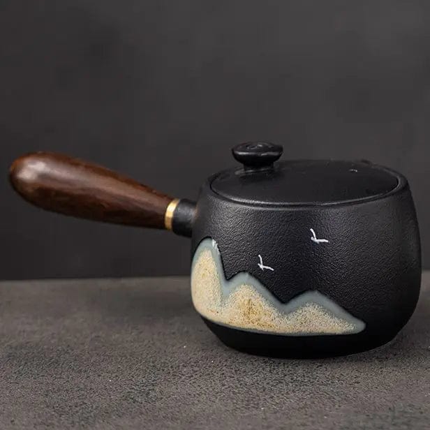 Japoński ceramiczny dzbanek do herbaty Kyusu 320 ml czarny z wzorem