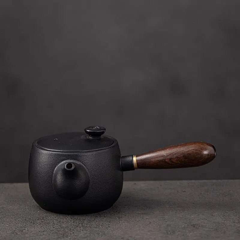 Japoński ceramiczny dzbanek do herbaty Kyusu 320 ml czarny z wzorem