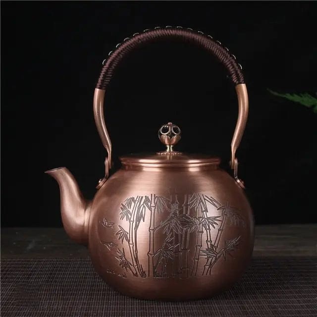 Miedziany okrągły dzbanek do herbaty z bambusa 1,5 l
