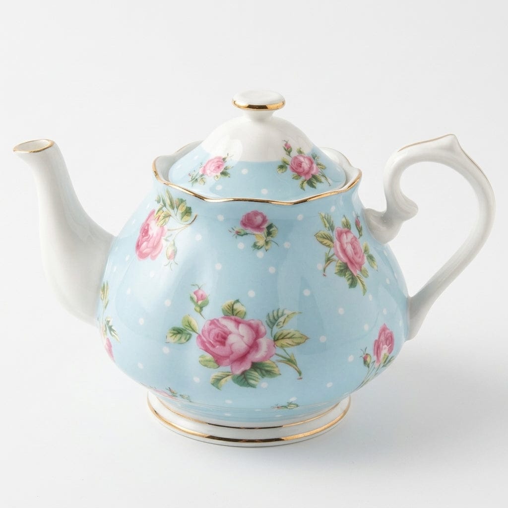 Porcelanowy dzbanek do herbaty 1L z niebieskimi kropkami i złotą obwódką