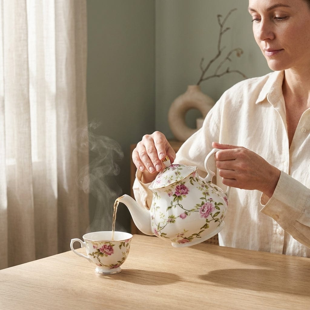 Porcelanowy dzbanek do herbaty 400 ml z kwiatowym wzorem