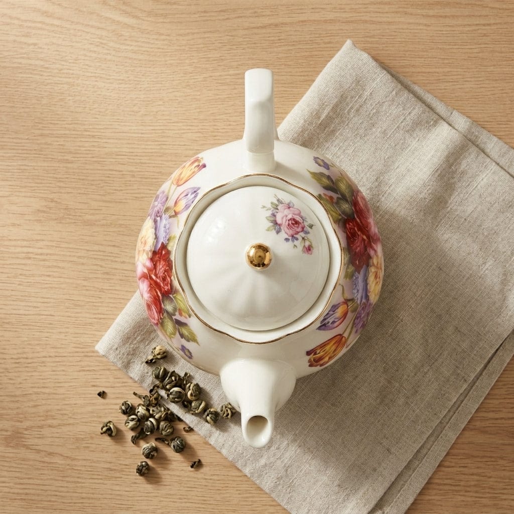 Porcelanowy dzbanek do herbaty 400 ml z kwiatowym wzorem