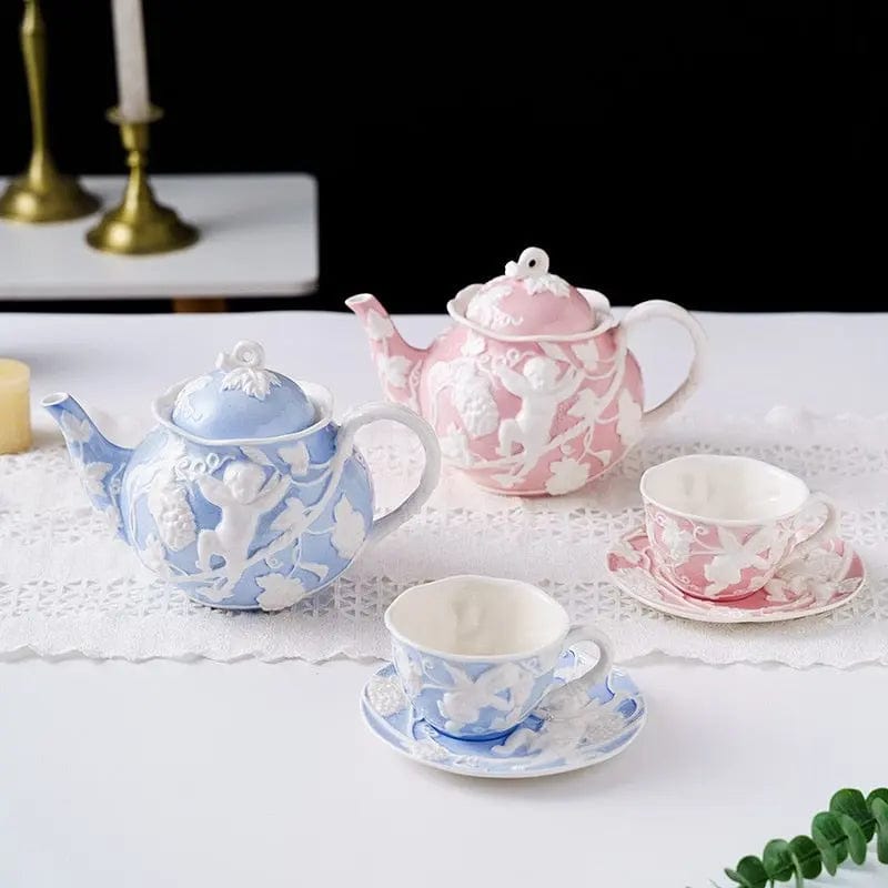 Porcelanowy dzbanek do herbaty niebiesko-różowy 1L