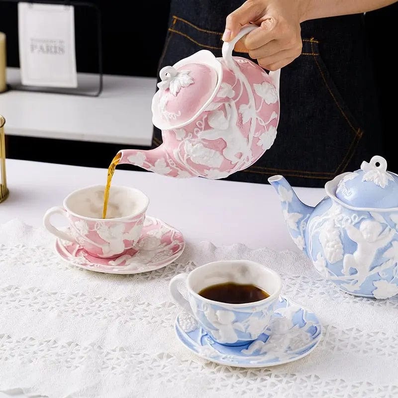 Porcelanowy dzbanek do herbaty niebiesko-różowy 1L