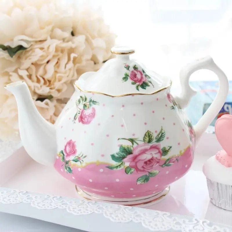 Porcelanowy dzbanek do herbaty różowo-biały 1L