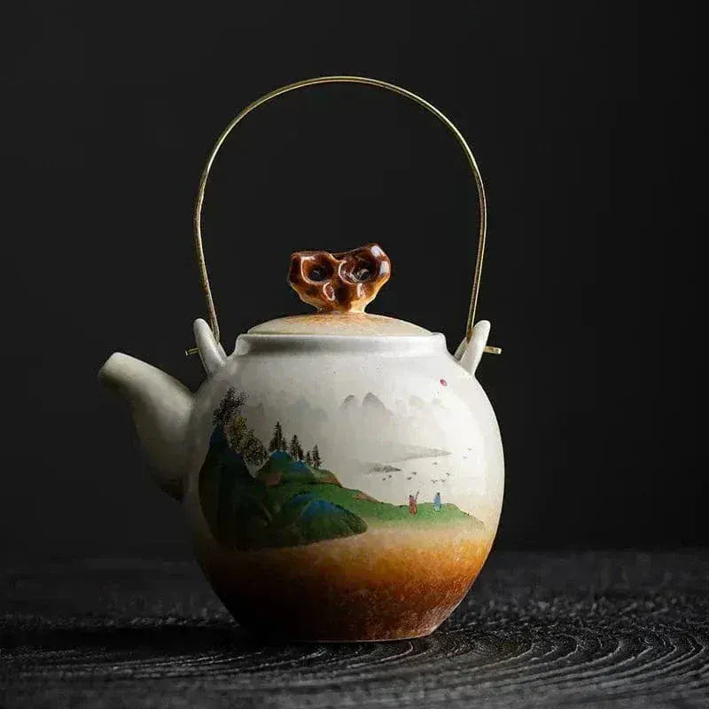 Porcelanowy dzbanek do herbaty z malowidłem krajobrazu 300ml