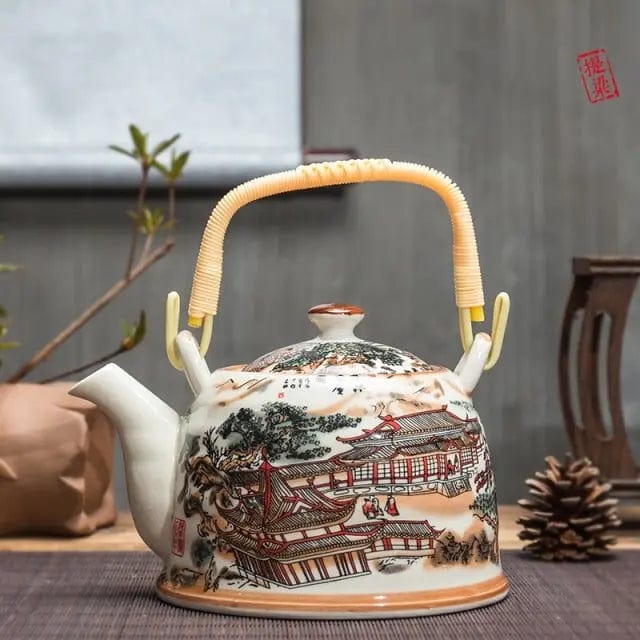 Porcelanowy dzbanek do herbaty z motywem świątyni 900 ml