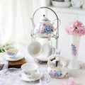Porcelanowy zestaw do herbaty w kolorach białym, różowym i niebieskim