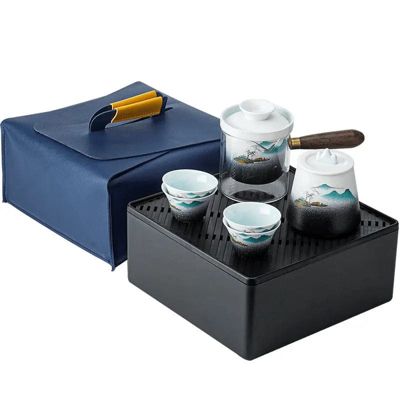 Przenośny japoński ceramiczny zestaw do herbaty z torbą – dzbanek 300 ml i 4 filiżanki