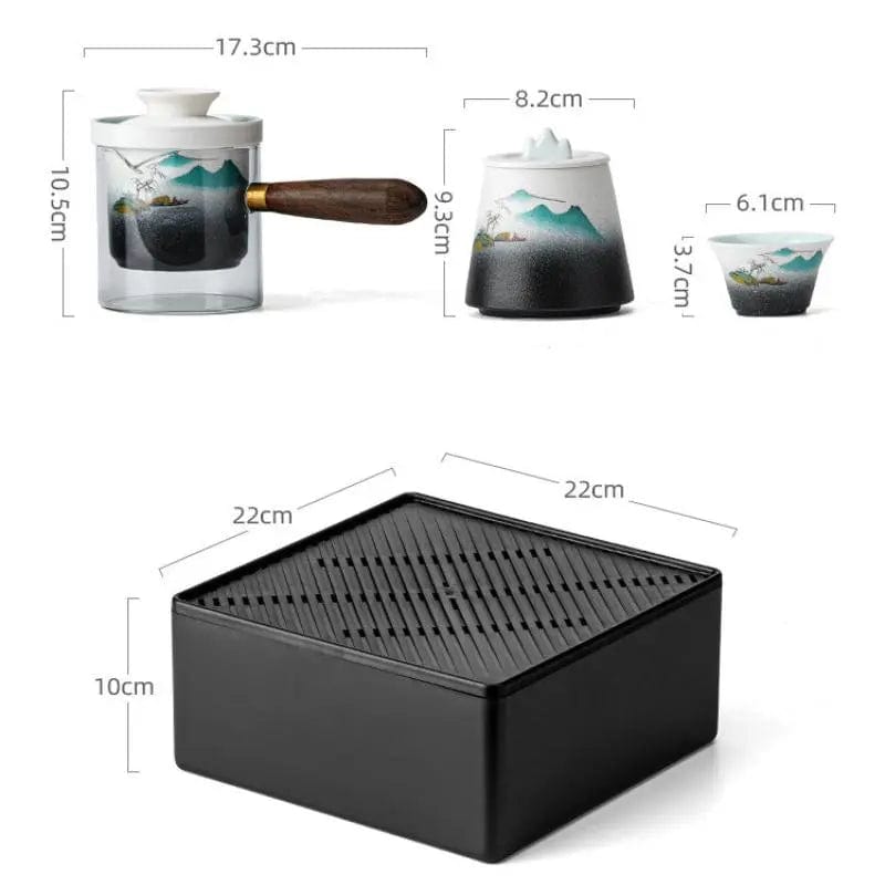 Przenośny japoński ceramiczny zestaw do herbaty z torbą – dzbanek 300 ml i 4 filiżanki