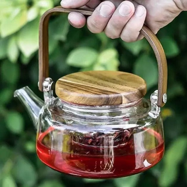 Skandynawski zestaw do herbaty ze szkła i drewna akacjowego, 600 ml
