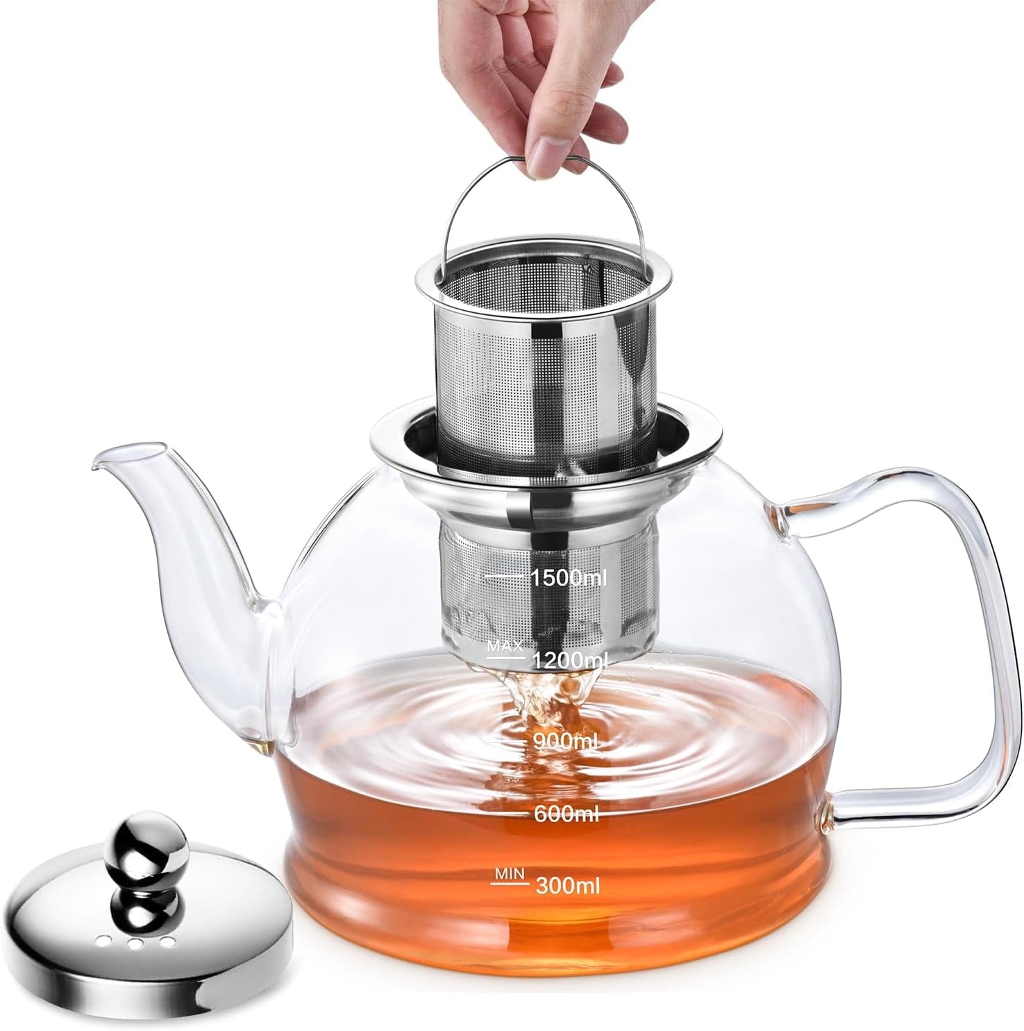 Szklany dzbanek do herbaty 1,5 l z zaparzaczem i sitkiem – odporny na ciepło