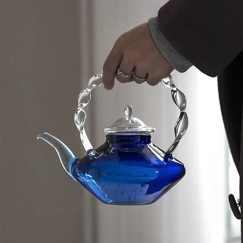 Szklany dzbanek do herbaty 800 ml w niebieskim designie