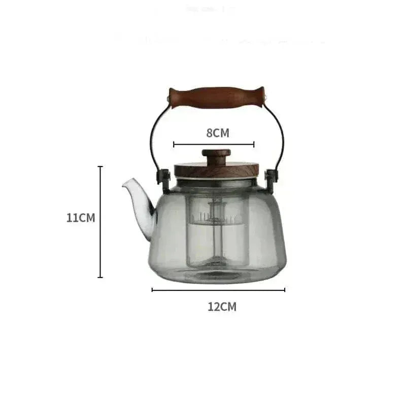 Szklany dzbanek do herbaty 900 ml z drewna i szkła