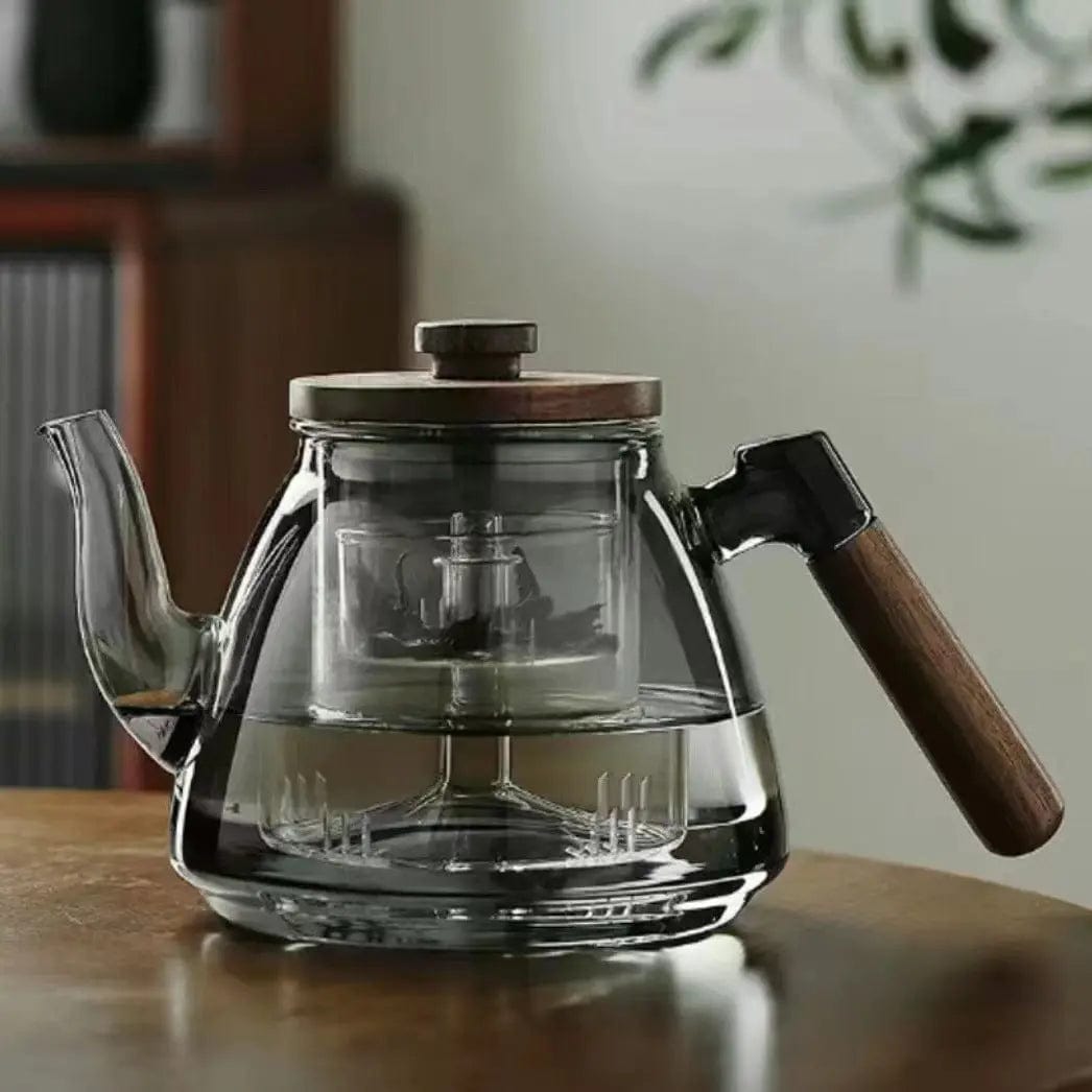 Szklany dzbanek do herbaty 900 ml z drewnianą rączką