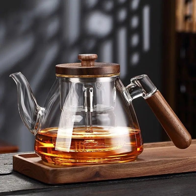 Szklany dzbanek do herbaty 900 ml z drewnianą rączką