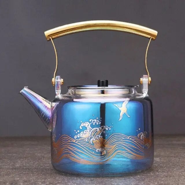 Szklany dzbanek do herbaty w kolorze oceanu, 1 litr