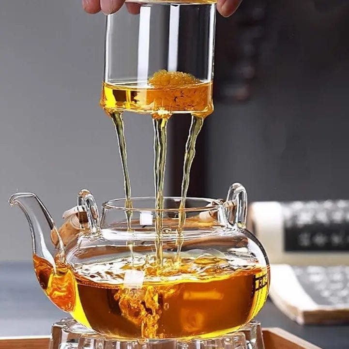 Szklany dzbanek do herbaty z bambusowym uchwytem 600 ml
