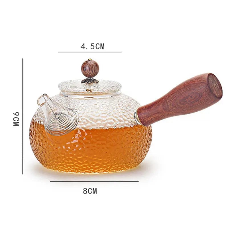 Szklany dzbanek do herbaty z drewnianą rączką 300 ml