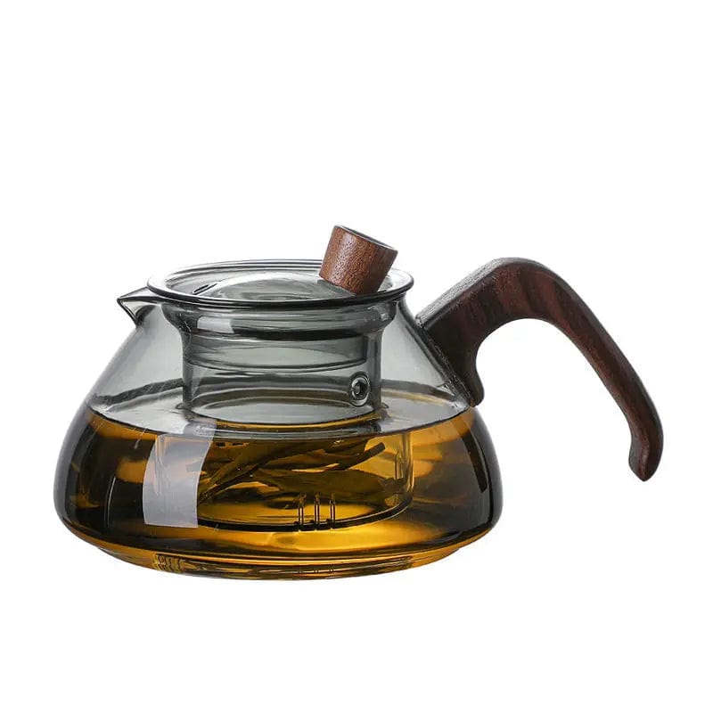 Szklany dzbanek do herbaty z drewnianą rączką 600 ml