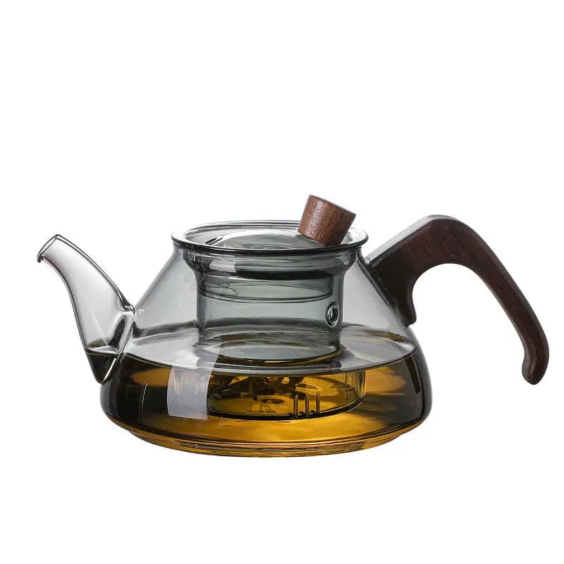 Szklany dzbanek do herbaty z drewnianą rączką 600 ml