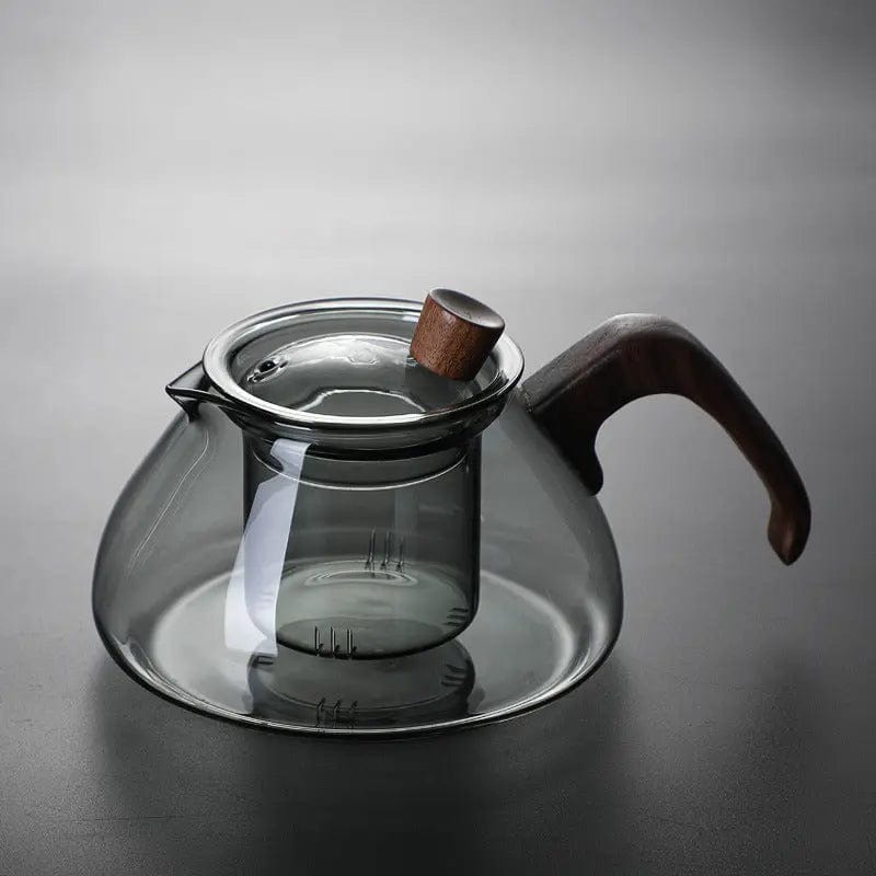 Szklany dzbanek do herbaty z drewnianą rączką 600 ml