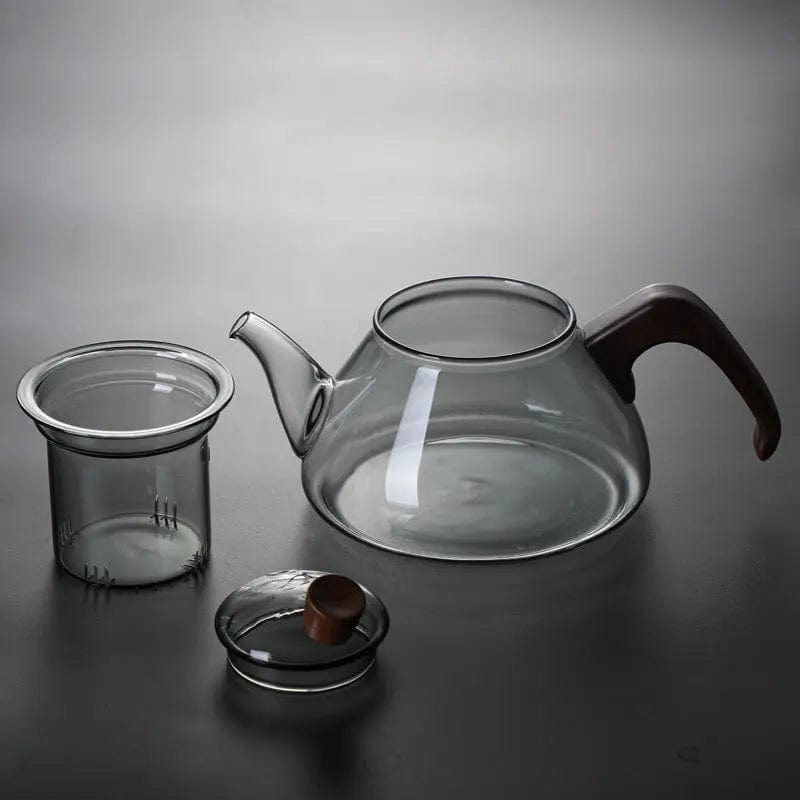 Szklany dzbanek do herbaty z drewnianą rączką 600 ml