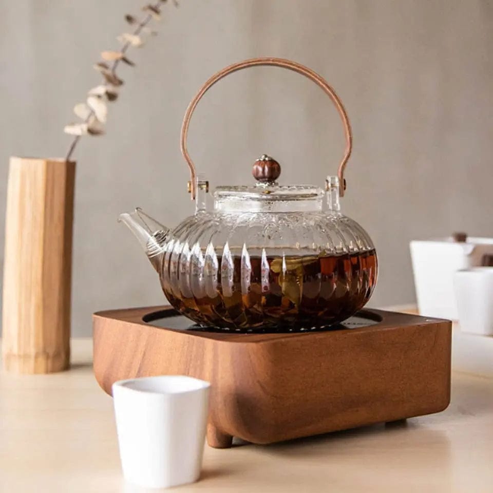 Szklany dzbanek do herbaty z drewnianą rączką 900 ml