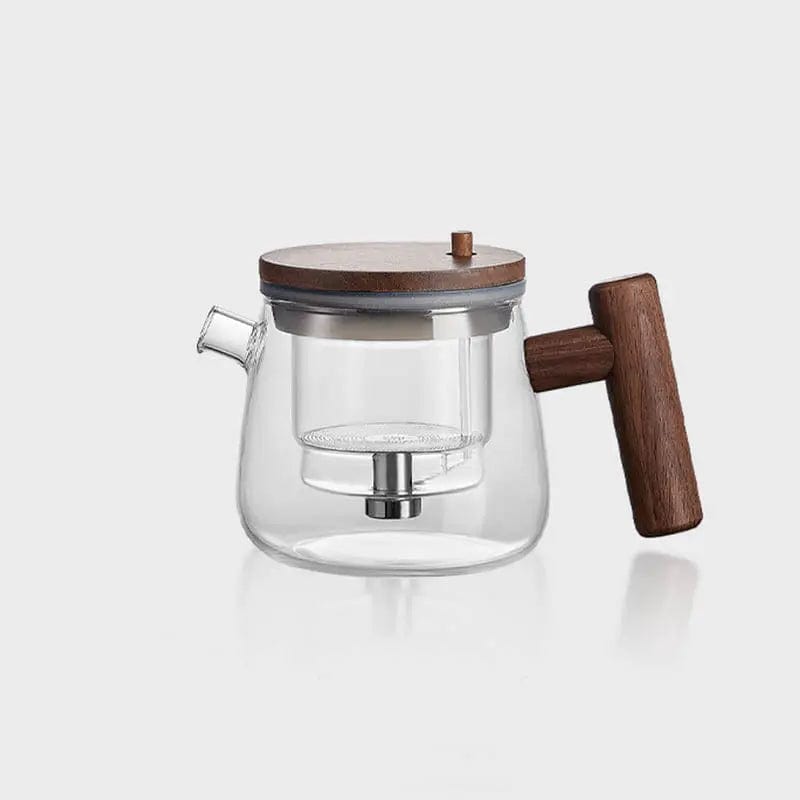 Szklany dzbanek do herbaty z drewnianym pokrywką i sitkiem 400 ml
