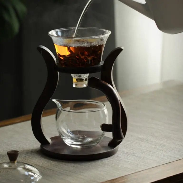Szklany dzbanek do herbaty z drewnianym uchwytem 300 ml