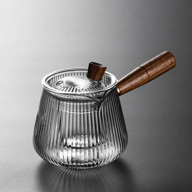 Szklany dzbanek do herbaty z drewnianym uchwytem 400 ml