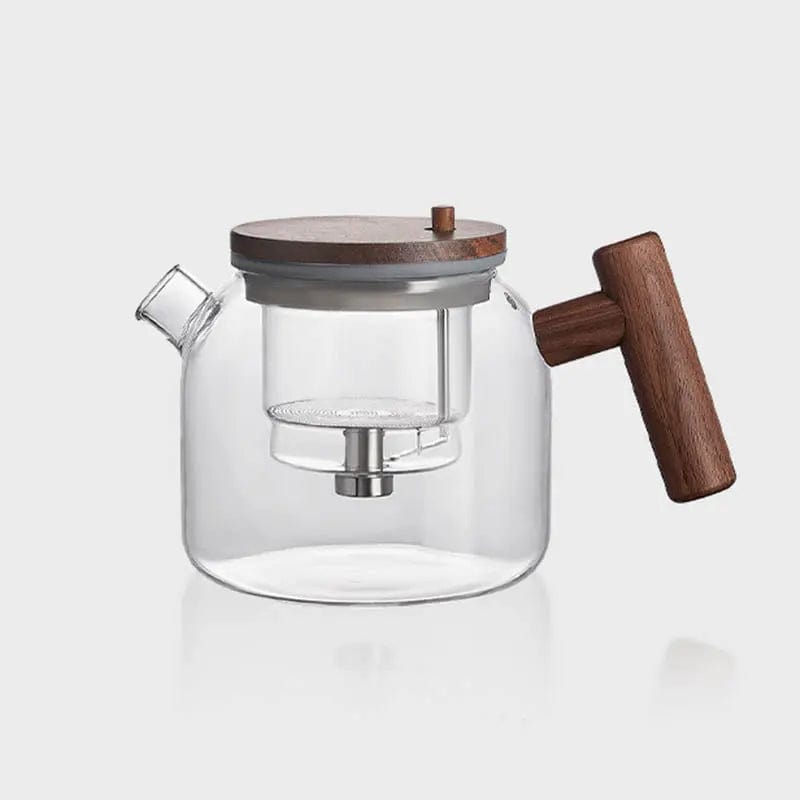 Szklany dzbanek do herbaty z drewnianym wieczkiem i zaparzaczem 700 ml