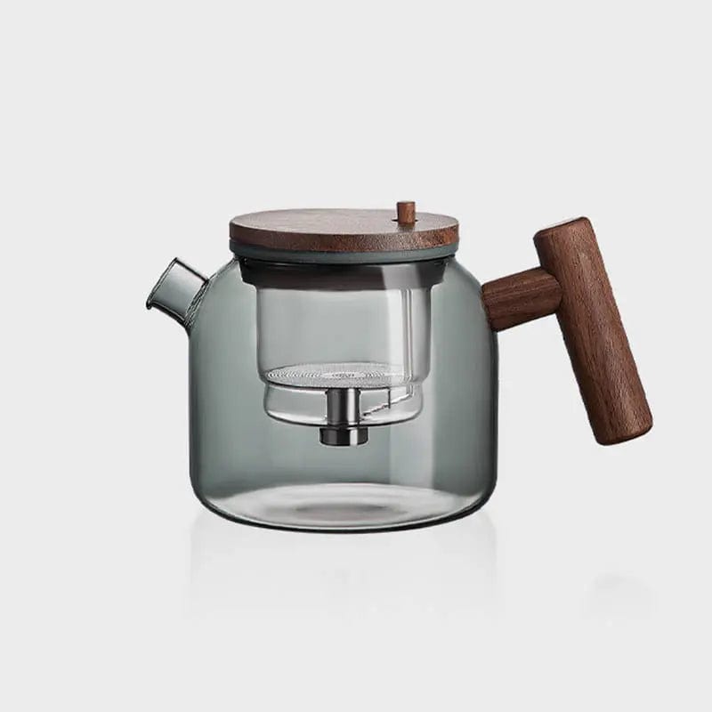 Szklany dzbanek do herbaty z drewnianym wieczkiem i zaparzaczem 700 ml